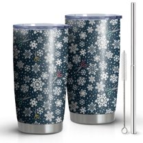 20oz Tumblers Dark Blue Christmas Snowflake Pattern Stainless Steel Vacuum Insulated Double Wall Travel Tumbler Cups Mug with Lid and Straw,Cleaning Brush for Cold & Hot Drinks