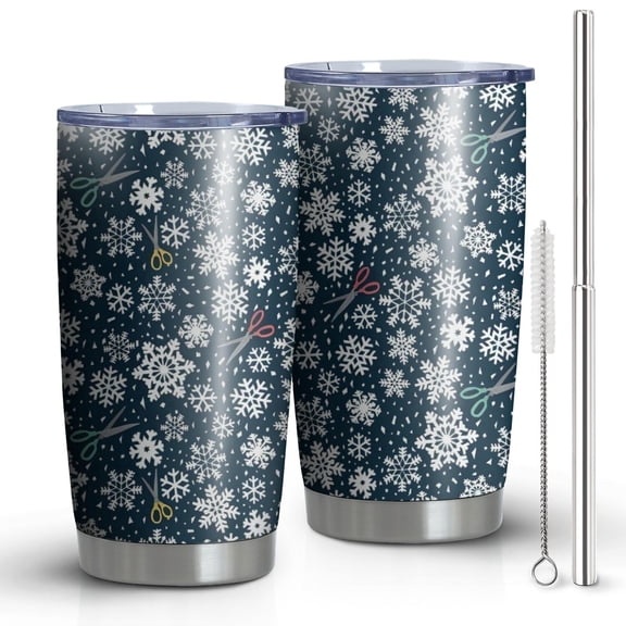 20oz Tumblers Dark Blue Christmas Snowflake Pattern Stainless Steel Vacuum Insulated Double Wall Travel Tumbler Cups Mug with Lid and Straw,Cleaning Brush for Cold & Hot Drinks