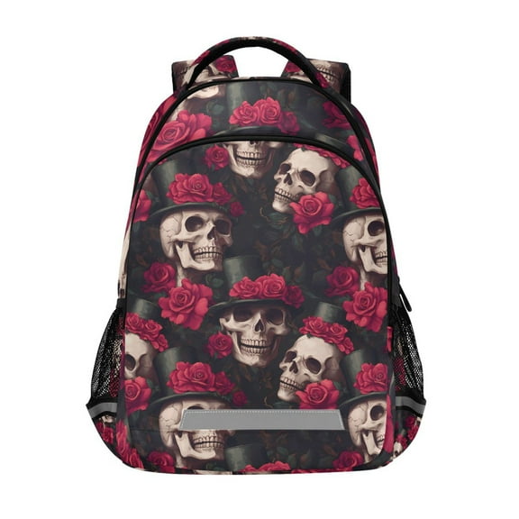 ALAZA Skull Roses Flower-p2 Backpack Elementary School Bag Bookbag Travel Rucksack