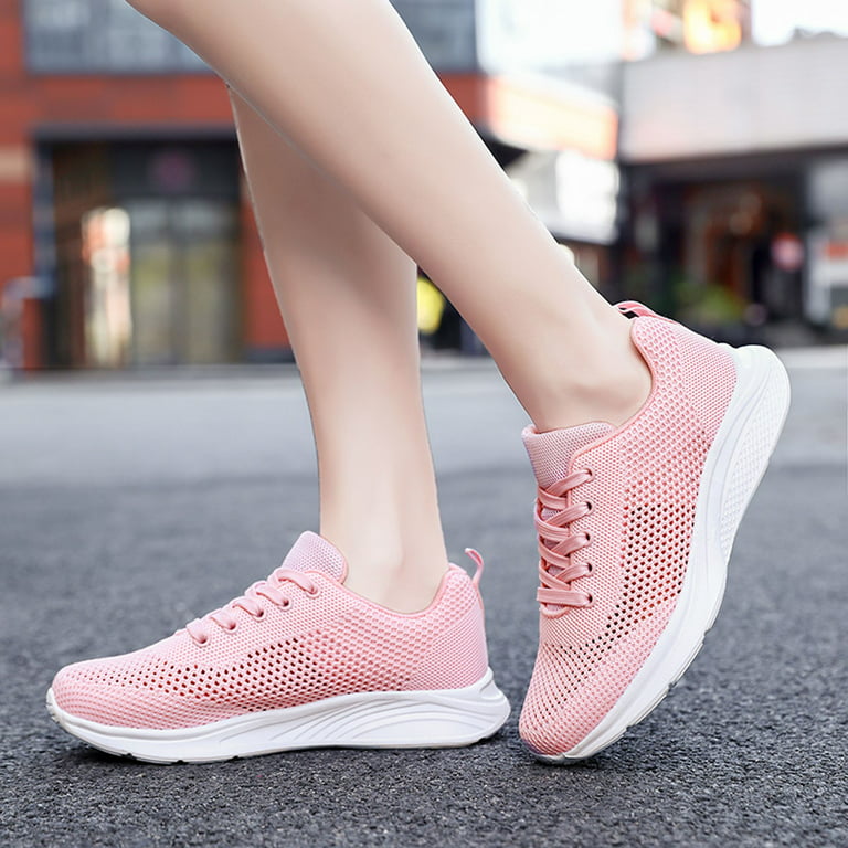 PMUYBHF Slip On Sneakers Women No Back Ladies Fashion Breathable Knitted  Mesh Lace Up Thick Sole Comfortable Casual Sports Shoes 