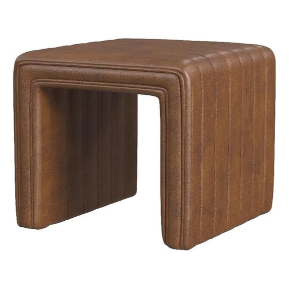 Pemberly Row 19" Channel Tufted Footstool Ottoman in Dark Brown Faux Leather