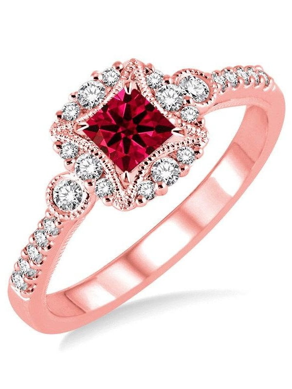 Designer 1.50 carat Ruby and Diamond Engagement Ring for Women in 14k
