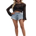 thumbnail image 4 of Haut en Résille Transparent pour Femmes Été Crochet Creux Manches Longues Crop Top Blouse en Maille, 4 of 6
