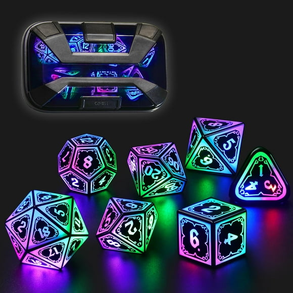 FONVGOGO Light Up Dice Set D and D for Dungeons and Dragons 4 in 1 Color, Cool LED DND Dice with Charging Box Rechargeable Polyhedral Role