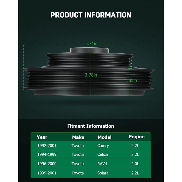 Engine Harmonic Balancer Crankshaft Pulley For Toyota Camry, Celica, RAV4, Solara 2.0L-2.2L (1992-2001)