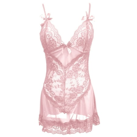 Landzoo Hot Nightie For Ladies See Through Sleepwear Women s Sexy Lace Night Dress Lingerie With Thong Cozy Sexy Nightwear