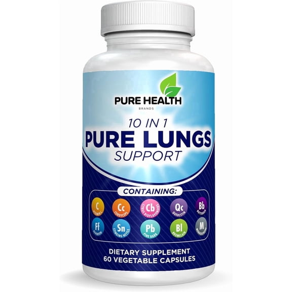 Pure Lungs Support – 10-in-1 Lung Cleanse & Detox Supplement for Smokers & Respiratory Health – with Quercetin, NAC, Cordyceps, Pine Bark, Vitamin C & Butterbur – 60 Capsules