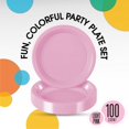 thumbnail image 3 of Exquisite 9" Pink Disposable Party Plastic Plates, 100 Count, Heavy Duty 350 GSM Plate, 3 of 9