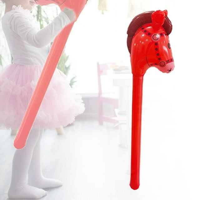 Juguete de cabeza de cabeza inflable, juguete de palo de soplado divertido, palo de equitación para el cumpleaños de los caballos de cumpleaños de los Rojo