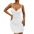 thumbnail image 2 of Women's Sleeveless Ruched Bodycon Spaghetti Strap Mini Club Party Dresses 2026 Vacation (White,XL), 2 of 6