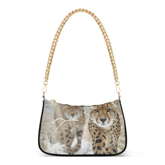 Ryvnso Cheetahs in Winter Womens Chain Shoulder Bag Tote Handbags Clutch Hobo Purse with Zipper for Travel