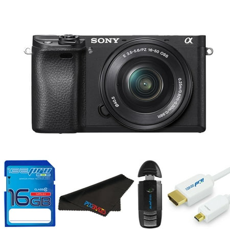 Sony Alpha a6300 Mirrorless Digital Camera with 16-50mm Lens (Black) + 16GB SD Card + Pixi Starter Bundle
