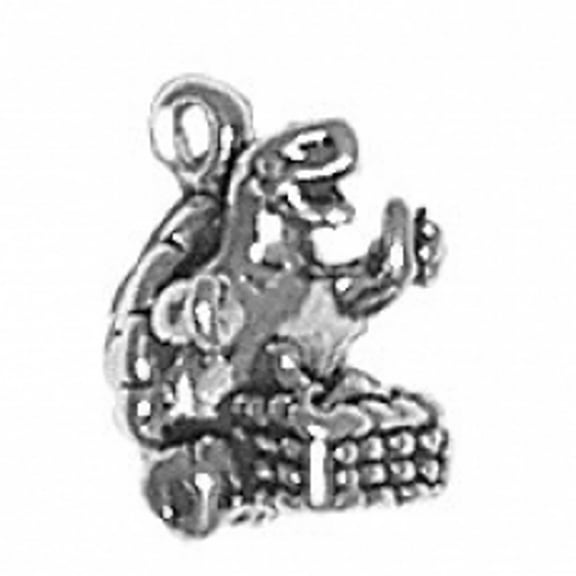Sterling Silver 16" .8mm 3D Sitting Tortoise Turtle Having Picnic Pendant Necklace