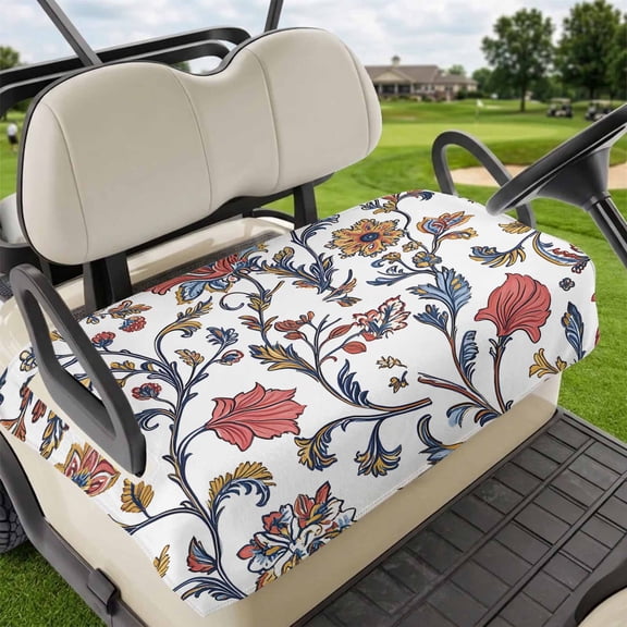 Golf Cart Seat Covers for 2 Seater,Boho Leaf Microfiber Cart Seat Towel Blanket,Orange Red Spring Farmhouse Pastoral Tribal Absorbent Breathable Non Slip Bench Seats Protector for Golf Course 51"x31"
