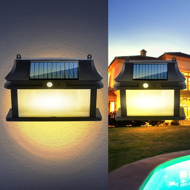 Luz solar para jardín exterior | Farola LED con sensor de cuerpo | Lámpara de pared impermeable súper brillante que funciona con energía solar | Control de luz y sensor de movimiento | Iluminación