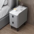 thumbnail image 3 of Mesita de noche de madera de estilo nórdico, mesita de noche de piel sintética con 2 cajones, mueble de almacenamiento lateral para dormitorio, 3 of 3
