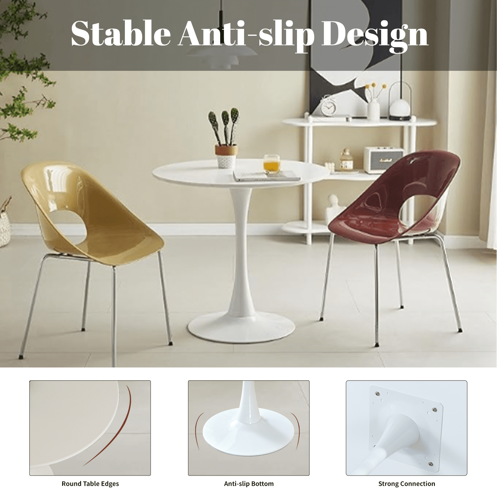 Round Dining Table 31.5 Inch with Tulip Pedestal Base, Modern Bistro Table and Kitchen Table for Small Spaces, White