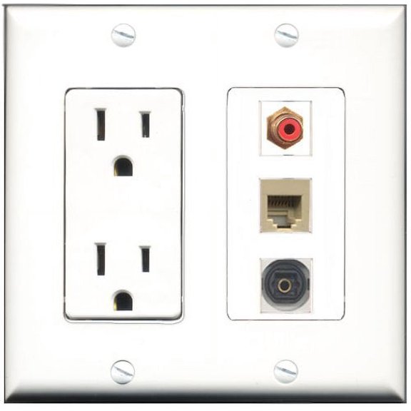 RiteAV - 15 Amp Power Outlet 1 Port RCA Red 1 Port Phone Beige 1 Port Toslink Decorative Wall Plate