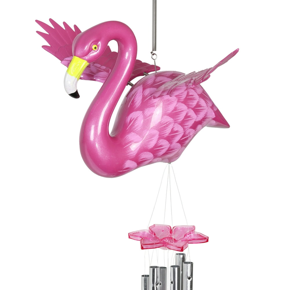 Exhart Large WindyWings Pink Flamingo Wind Chime, 13 by 24 inches, Plastic
