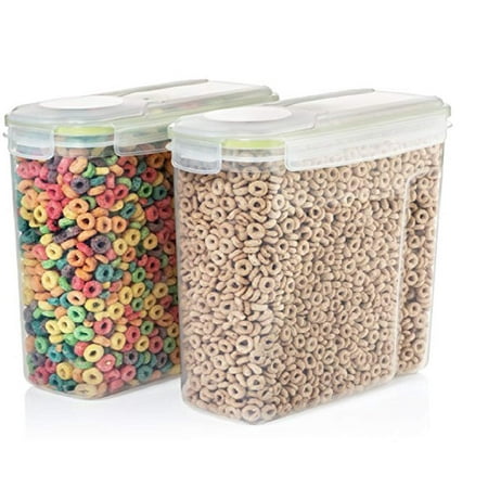 Set of 2 Clear Plastic Cereal Food and Snack Kitchen Storage Containers with Lids 4L Capacity - 100% Airtight and BPA Free Anti Slip-Perfect for Storing Snacks,Dry Cereal, Grains, Beans,Flour,Dog