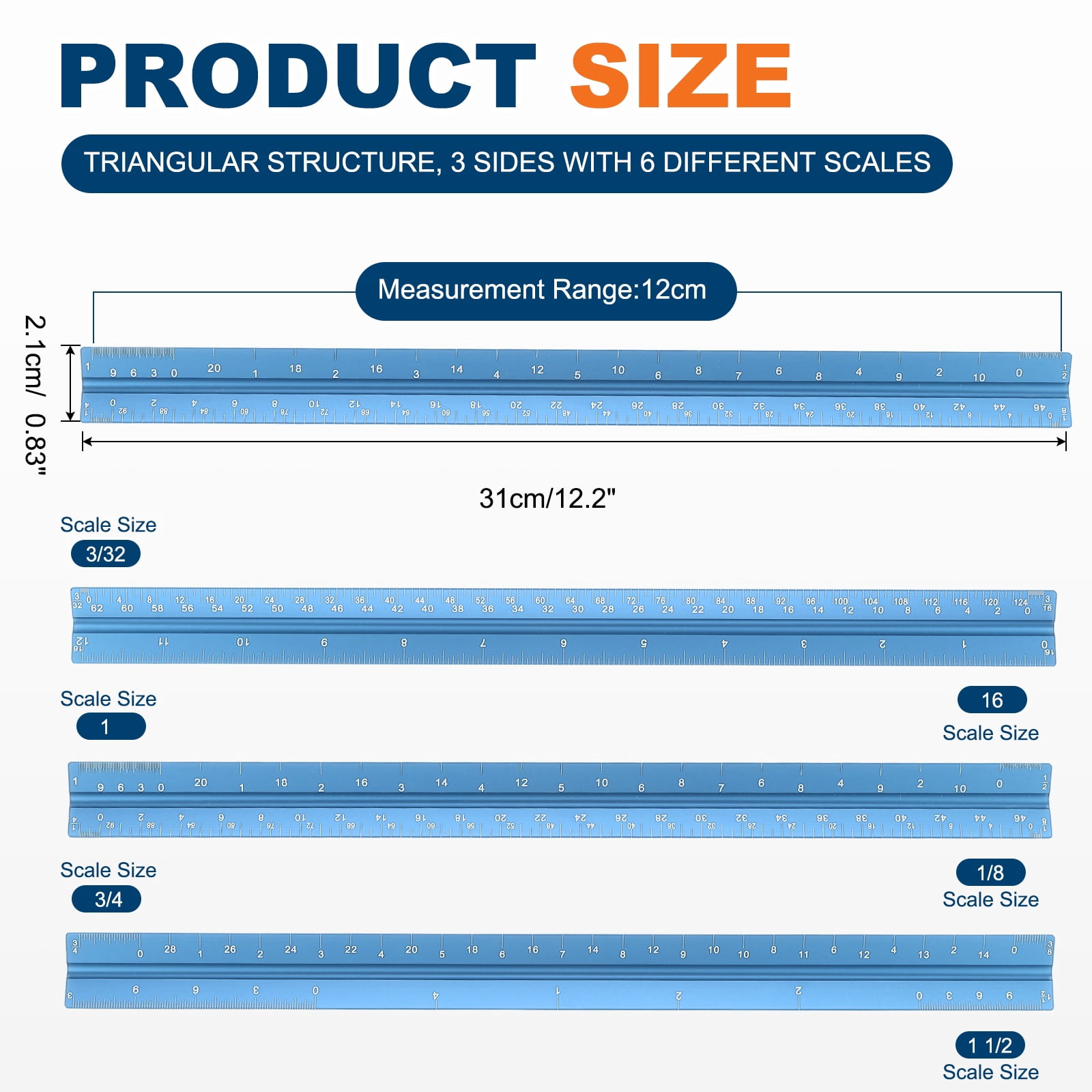 Uxcell Architectural Scale Ruler 7 Inch Metric Aluminum Alloy Triangular Drafting Ruler, Blue