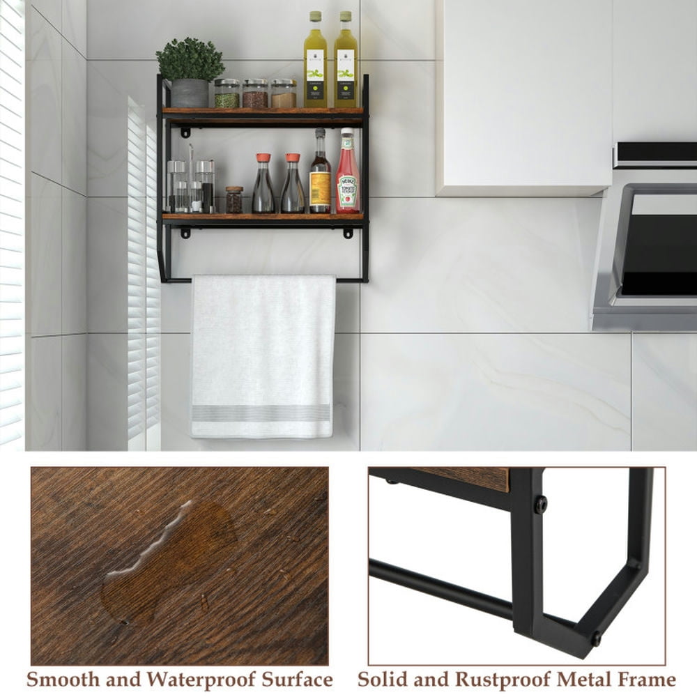 Finihen Wall Mounted Towel Warmer, Towel Rack, Towel Holder, Over the Toilet Shelf Wall Mounted with Metal Frame, for Bathroom, Kitchen, Rustic Brown