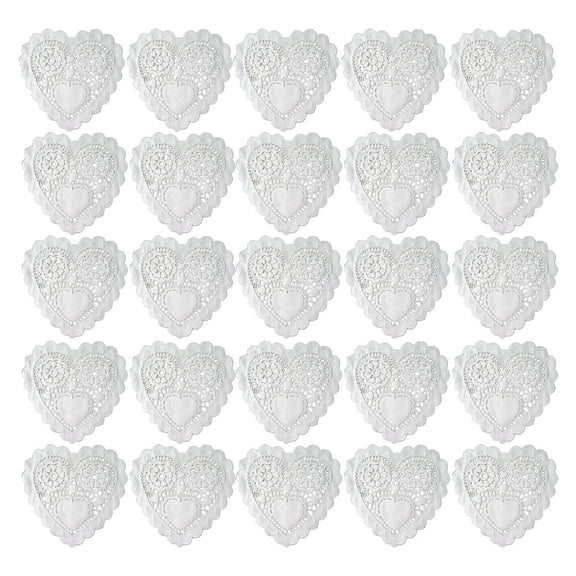 GOOHOCHY 100 Pcs 5.5 Inch Hollow Love Heart Placemats Oil Proof Floral Paper Doilies Cake Baking Paper Mats Wedding Tableware Decoration