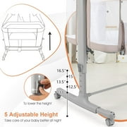 INFANS 3 in 1 Baby Bassinet, Bedside Sleeper for Newborn, Folding Crib with Mattress, Travel Bag, Wheels, 4-Sided Mesh, Easy to Assemble Cradle Co Sleeper Stationary, Rock (Beige)