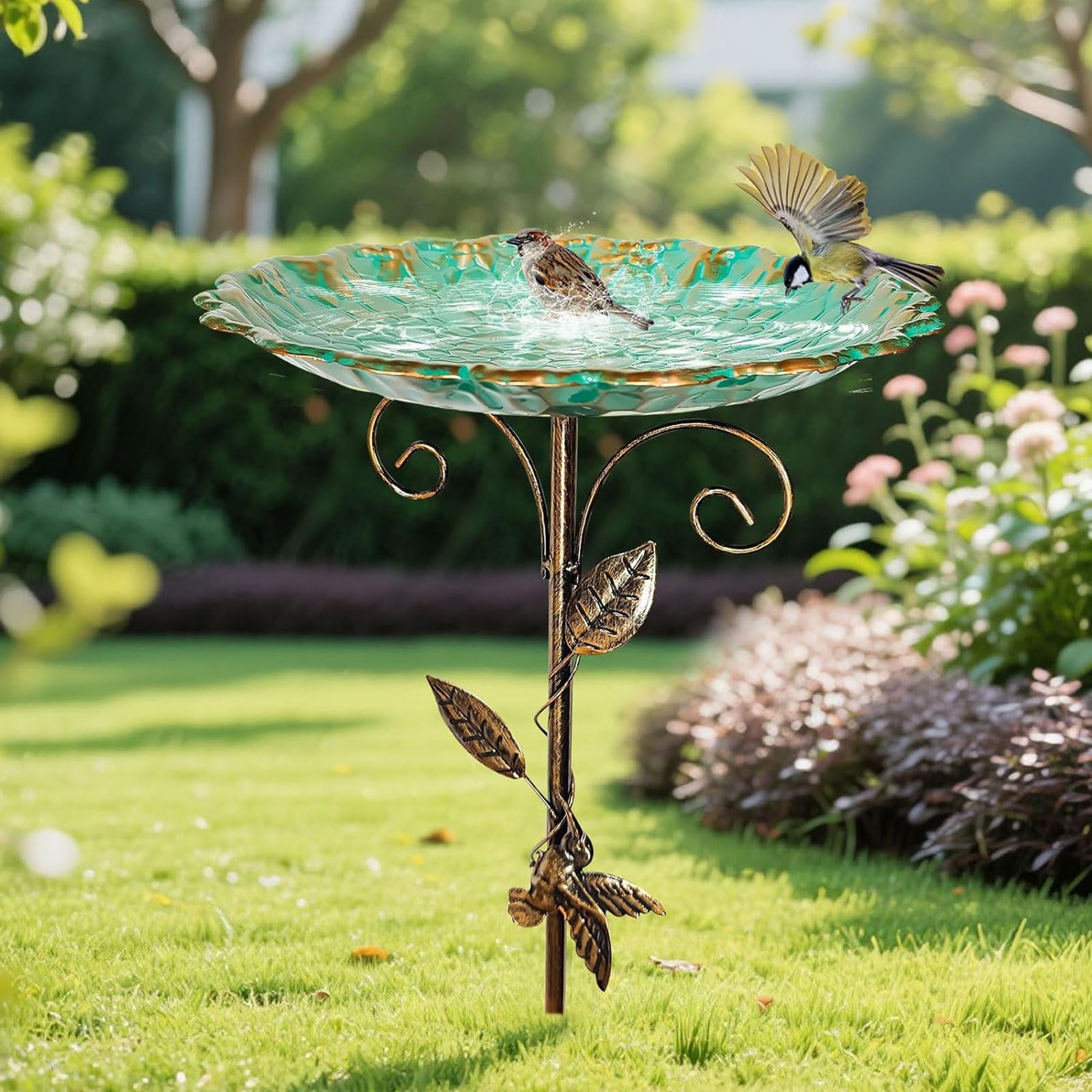 Large 77cm Garden Metal Bird Bath Standing Water Bowl for Wild Birds Outdoor Decor