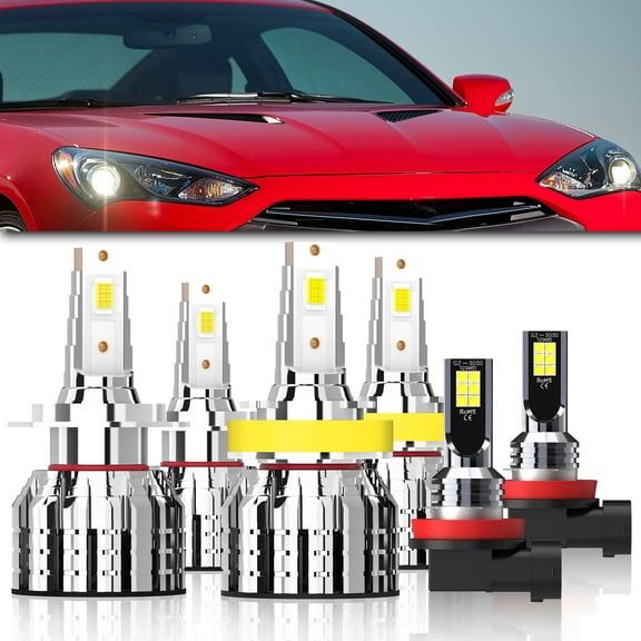 LED Headlight Bulbs Fit For Hyundai Genesis Coupe 2013-2016,H7 High Beam   H11 Low Beam   H11 LED Fog Light Bulb,6500K White,Plug and Play,Pack of 6