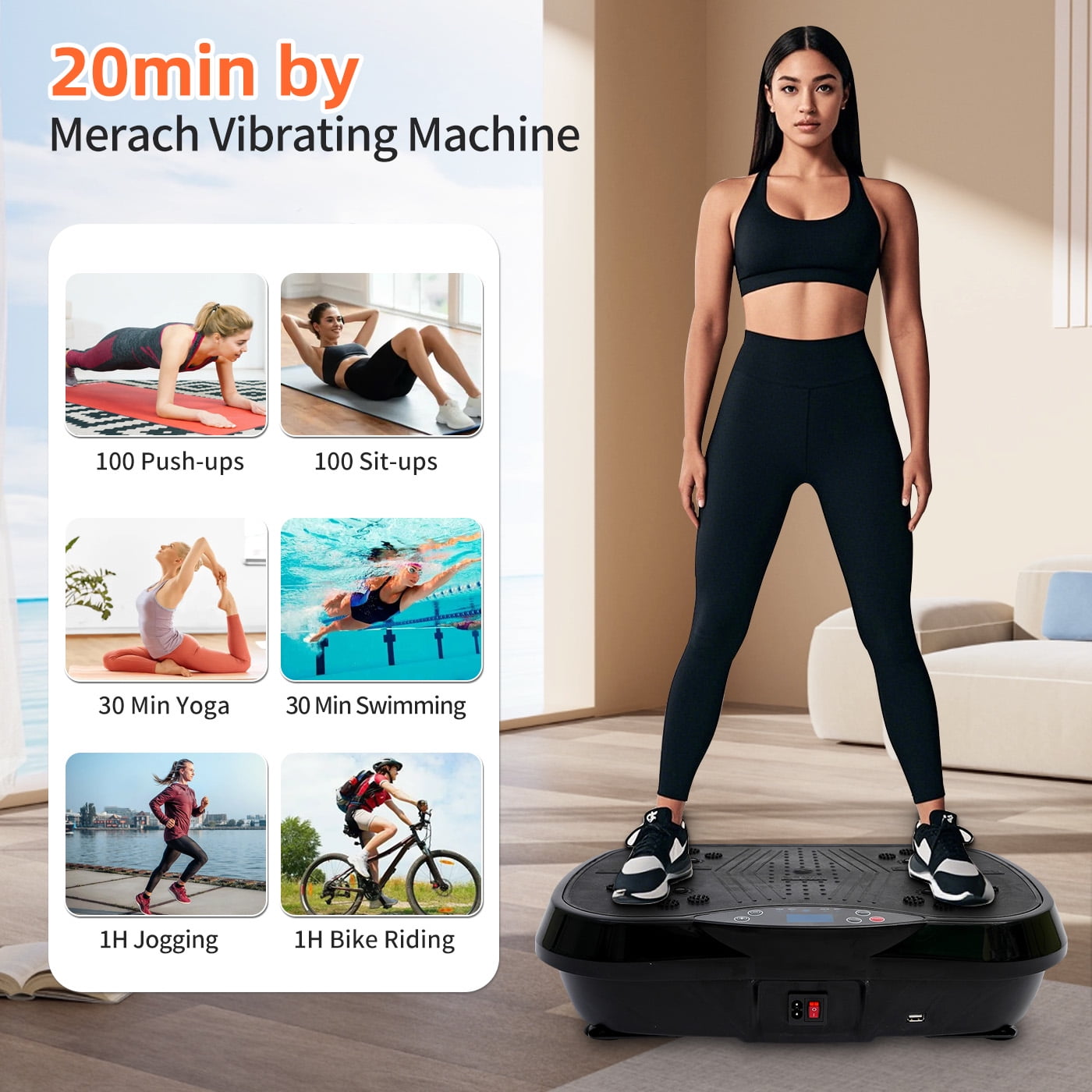 RICAN Vibration Plate Exercise Machine, Full Body Workout Platform with Loop Bands & Remote Control for Home Fitness, Weight Loss, Vibrating Stand Shake Board, Black