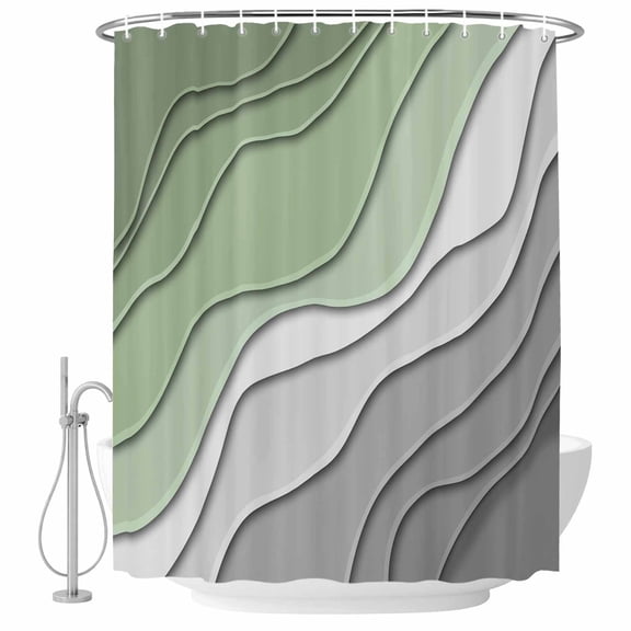 Geometric Gradient Fabric Shower Curtain Sage Green Gray Ombre Washable Shower Curtains for Bathroom, Waterproof Bath Curtain with Hooks Home Decor 72x72in