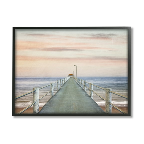 Stupell Industries Nautical Pier Walkway Landscape Painting Black Framed Art Print Wall Art, 30 x 24