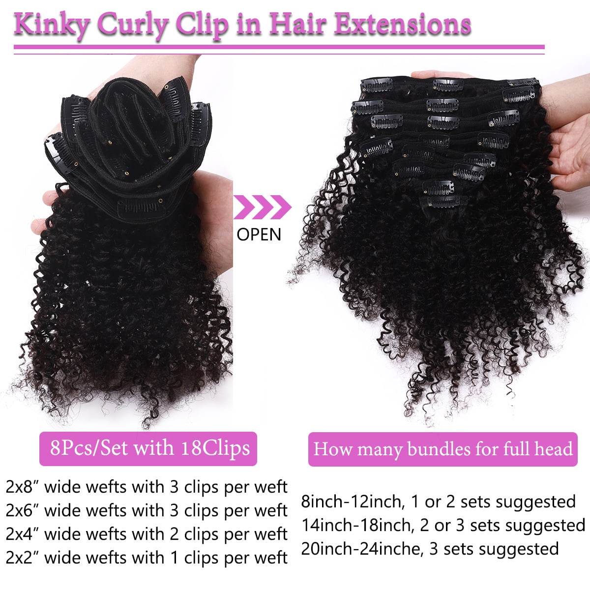 SEGO Kinky Curly Clip in Hair Extensions Real Human Hair for Women Thick Brazilian Hair Natural Black