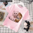 thumbnail image 5 of Cartoon Cats Kid Pink T Shirt Cartoon Cat Print Western Style T-shirt Short Sleeve for Boys and Girls Stranger Things Clothes, 5 of 5