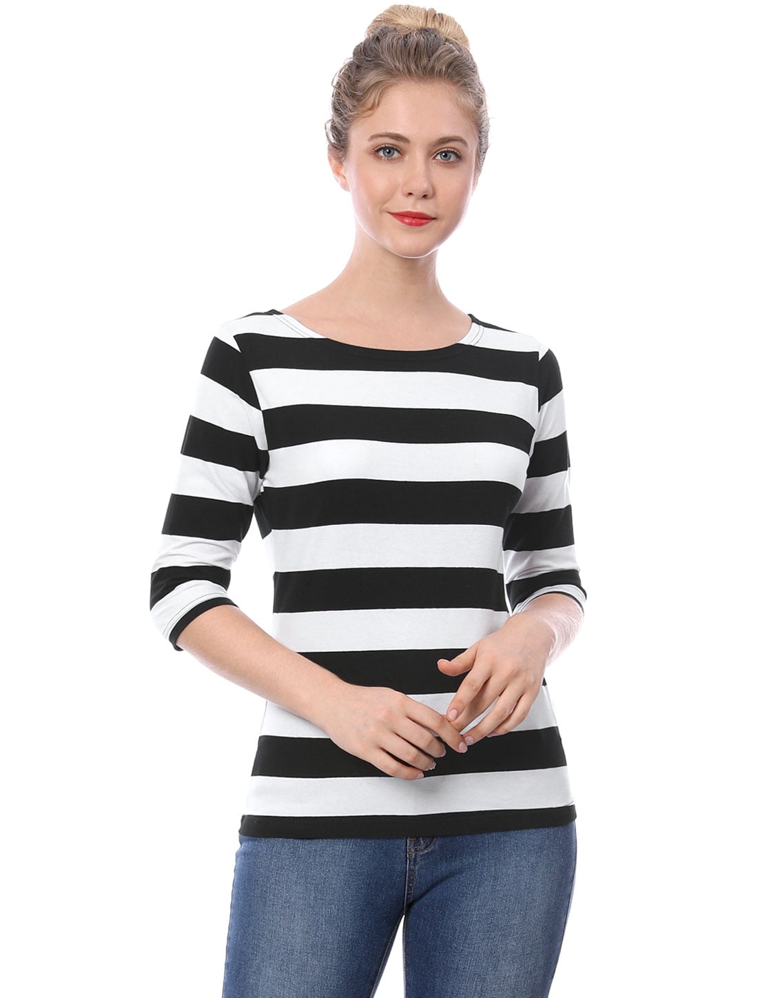 DARING DIVA Women's Halloween Costume Boat Neck Top T-Shirts 3XL Black White
