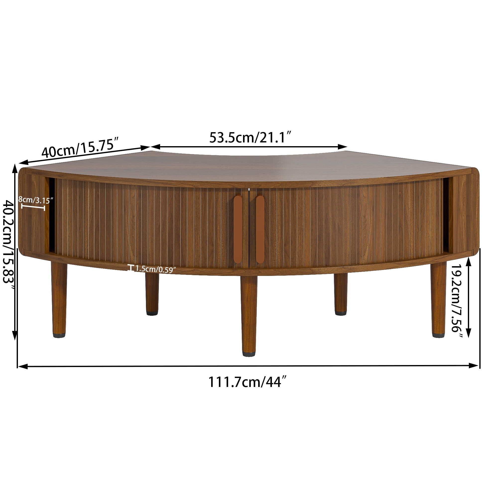 Corner TV Stand for 40 inch TV, Curved Corner Entertainment Center with Storage, Mid-Century Modern Media Console with Sliding Doors,for Living Room, Bedroom, Apartment, Walnut