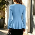 thumbnail image 5 of Aswuknt Women's Fall Winter Ribbed Knit Cardigan Long Sleeve Button Front Peplum Dressy Casual Work Sweater Top, 5 of 7