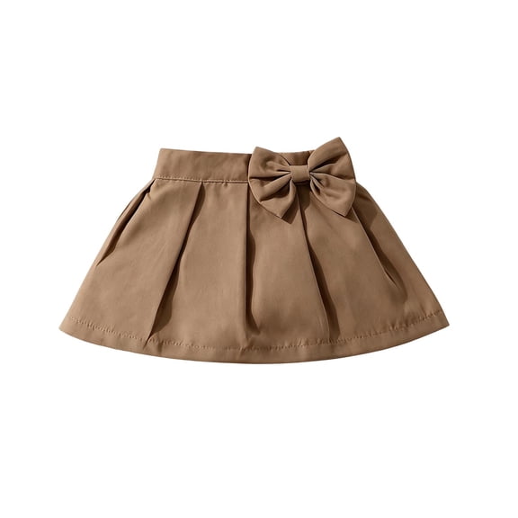 Fgnfyis Girls School Uniform Skirt Soft Pleated Solid Color A Line Elastic Waistband Toddler Bowknot Skirts for Girls Khaki 9-12 Months