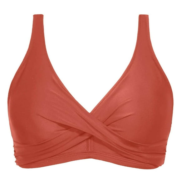 Lixiuxyad Haut de Maillot de Bain pour Femmes avec Crochets en Acier Inoxydable, Soutien-Gorge à Armatures, Couverture Complète, Haut de Bikini Rehausseur, Haut de Maillot de Bain Court à Nouer dans le Dos, Rouge