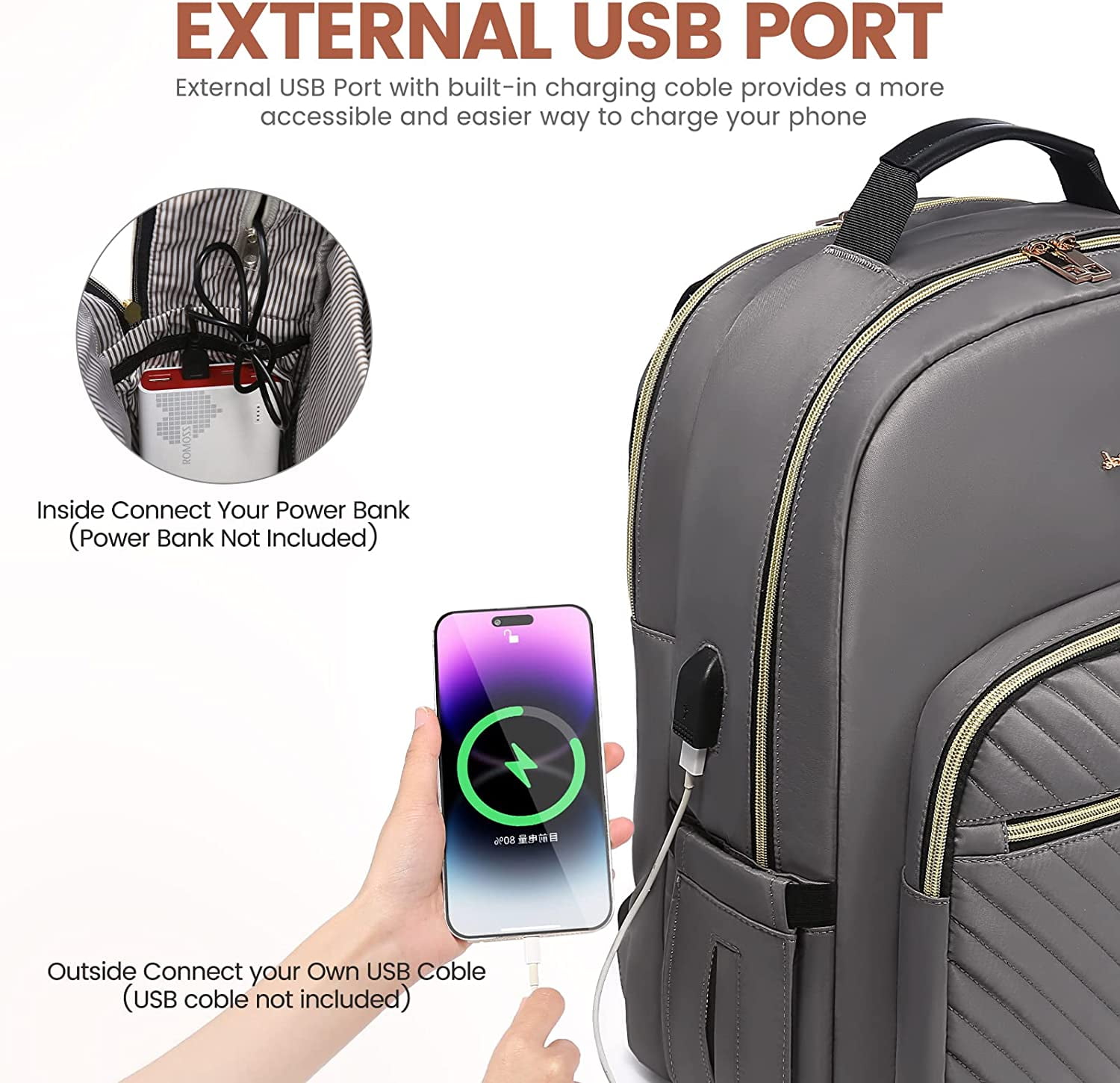 Lovevook Laptop Backpack for Women, 15.6" Quilted Travel Backpack with Anti-Thief Pocket, Teacher Backpack Book Bag Nurse Bag Purse with USB-Purple Gray