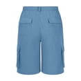 thumbnail image 6 of Amzcrzy Cargo Shorts for Men with Button Pockets Oversized Staight Leg Summer Workout Shorts Lightweight Elastic Waist Knee Length Hiking Shorts Casual Solid Color Outdoor Mens Shorts Blue 2XL, 6 of 7