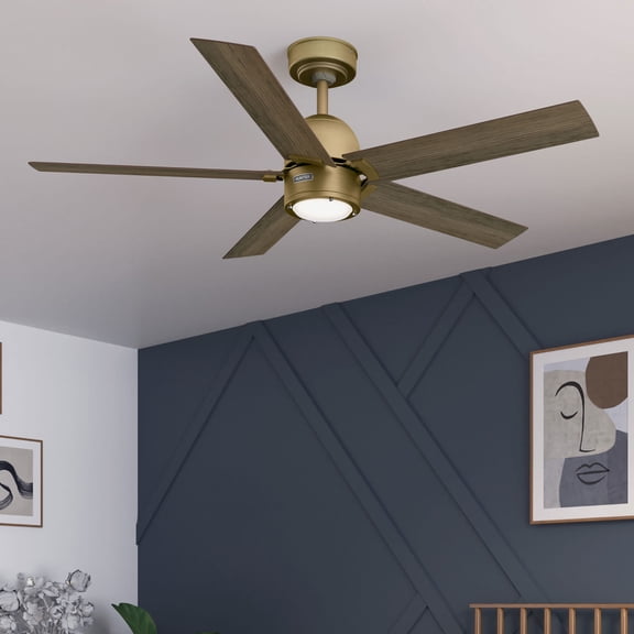 Hunter - Erling Indoor Ceiling Fan With Light, Remote, 52-inch, Luxe Gold, Modern-style, 6-speed WhisperWind Motor, Energy Star, 52849, for Living Rooms, Bedrooms