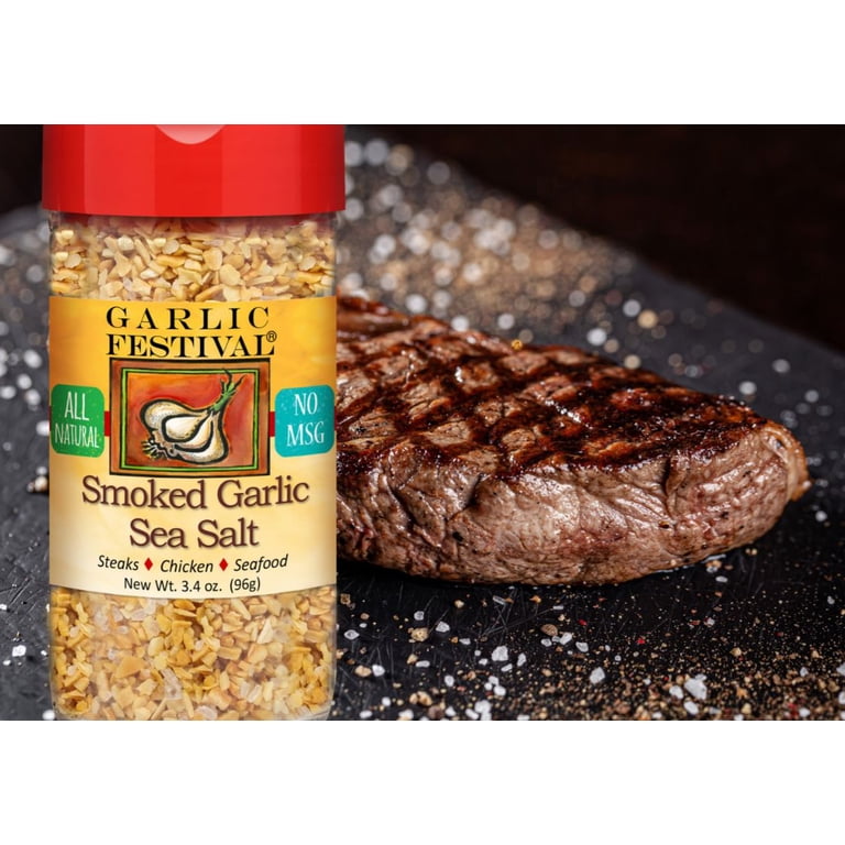 Garlic Festival Foods Smoked Garlic Sea Salt - 1 Lb. 10 Oz Jar, Loaded With Smoky Garlic Flavor