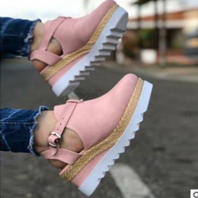 Sandalias de mujer, zapatos planos de fondo grueso de paja con correa de hebilla de cuña Vintage, zapatos femeninos Wmkox8yii sa1425