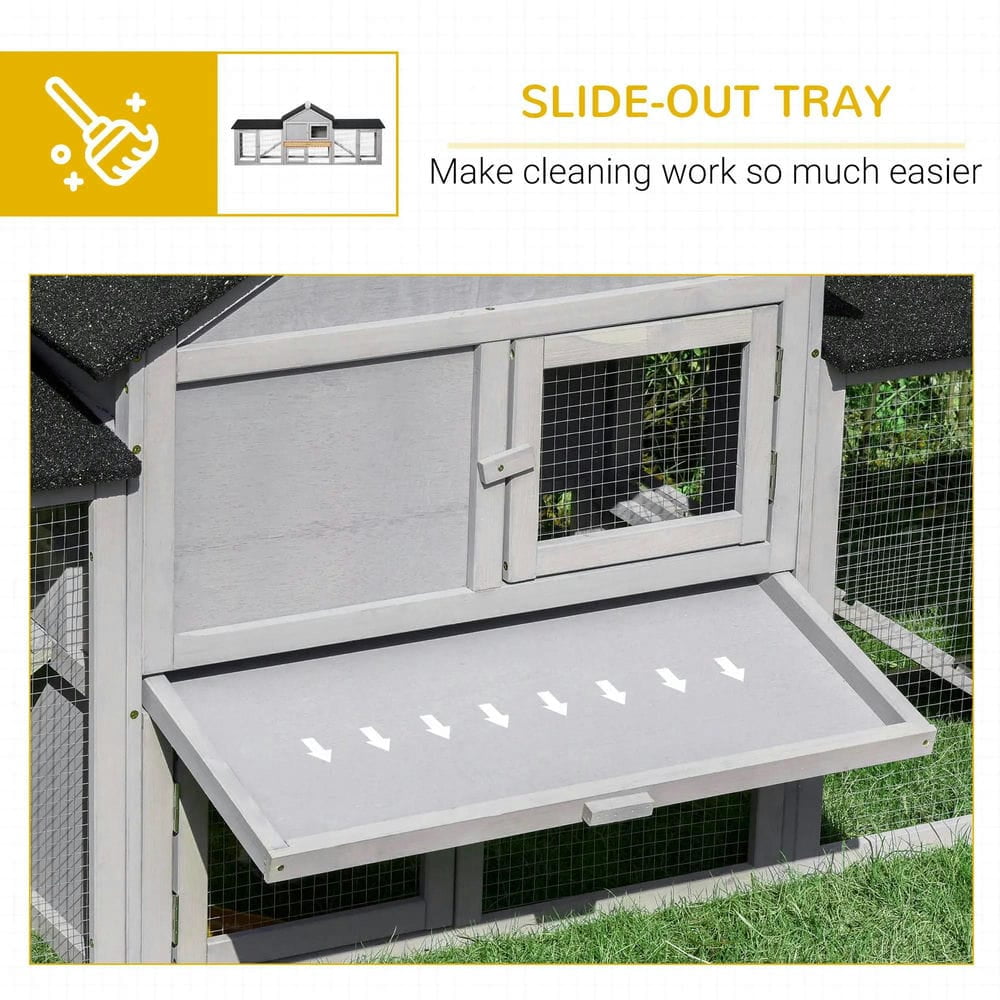 Topcobe Outdoor Rabbit House 83" 2 Story Deluxe XL Wooden Rabbit Hutch Big Bunny Cage w/ Ladder and Run, Outside Pet Shelter, Small Animal Habitat, Gray