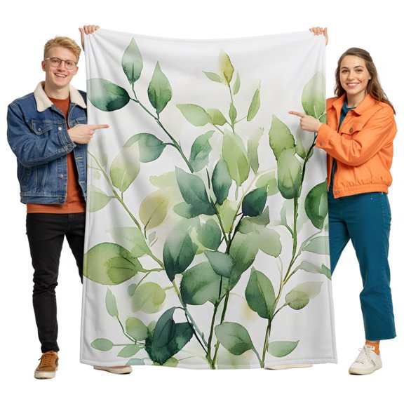 Flannel Throw Blanket for Couch Sofa Bed, Spring Green Leaves Soft Cozy Warm Fuzzy Blanket 40x50in