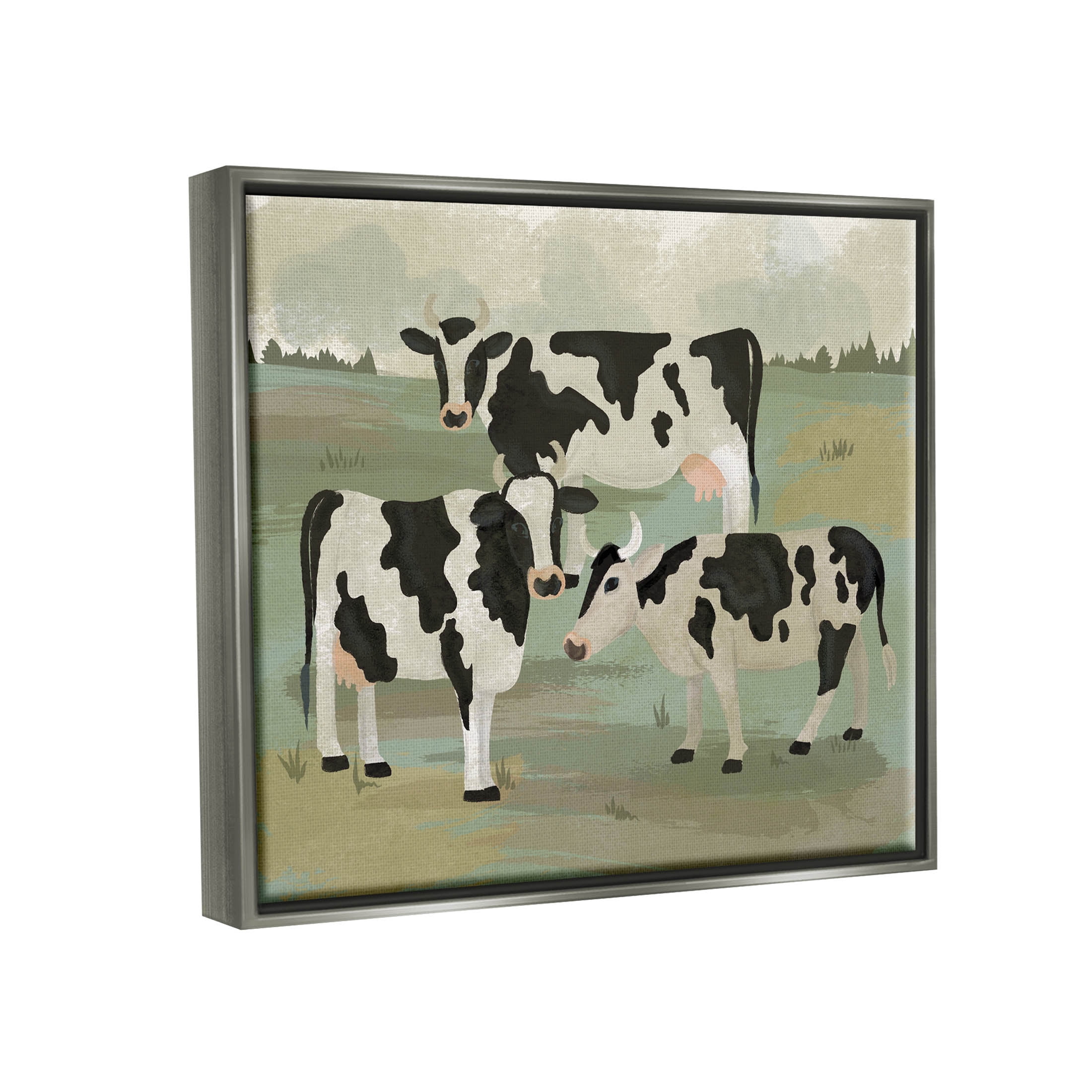 Rural Cows Grazing Trio Animals & Insects Graphic Art Luster Gray Framed Art Print Wall Art