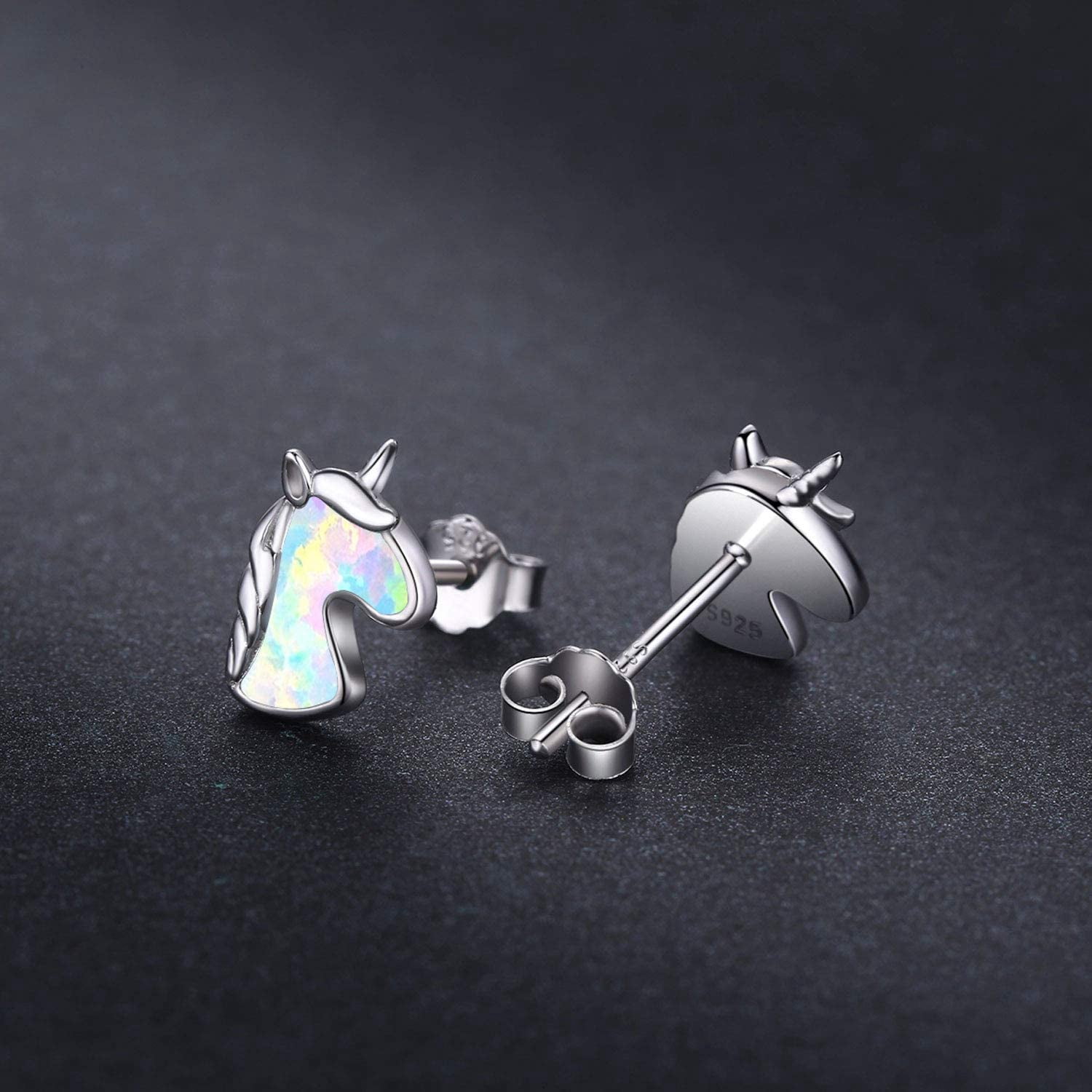 Coachuhhar Unicorn Earrings for Women 925 Sterling Silver Hypoallergenic Opal Unicorn Stud Earrings Cute Animal Earrings Opal Jewelry Gifts for Unicorn Lover
