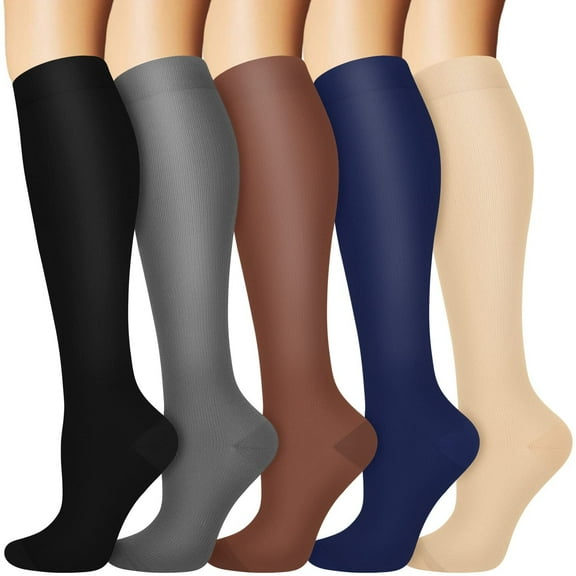 5 Pairs Medical Sport Compression Socks - 15-20mmhg Graduated Knee-High Support for Men & Women, Ideal for Soccer, Running, and Nurses